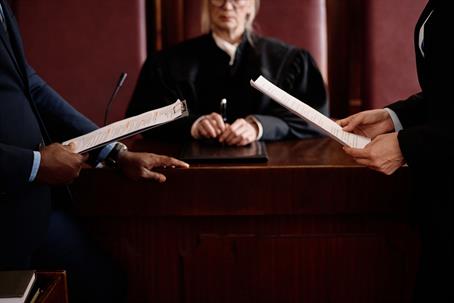 trustee and beneficiary standing in front of judge